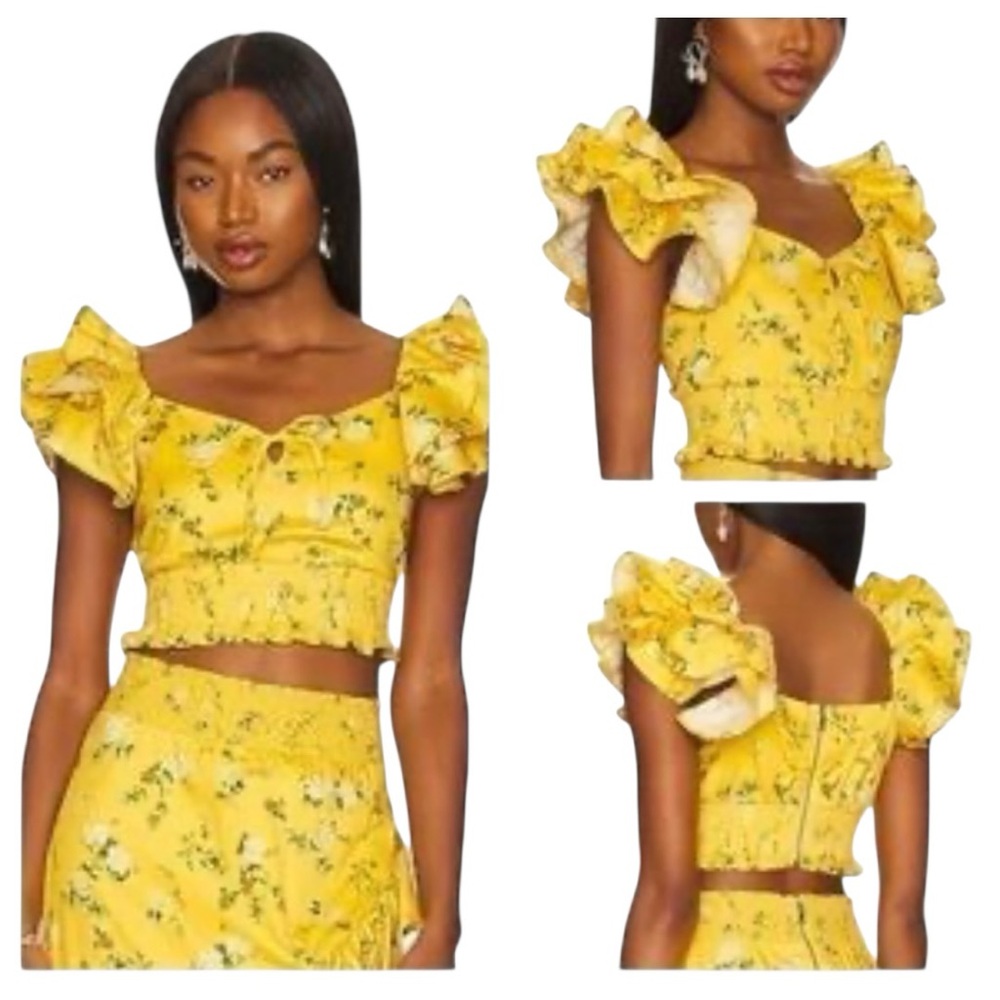 Alice + Olivia Shanae Ruffle Sleeve Tie Front Top